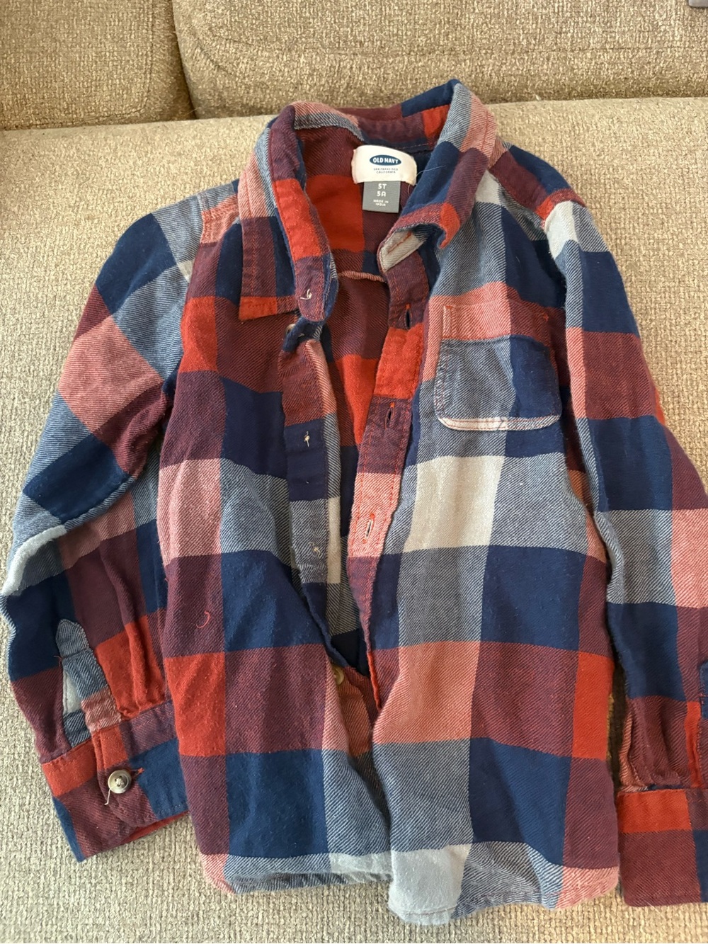 Old Navy Red, Navy & Cream Plaid Flannel Shirt